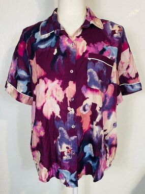 Stars Above Size Large L Button Down Pajama Top Shirt 100% Lyocell Purple Pink